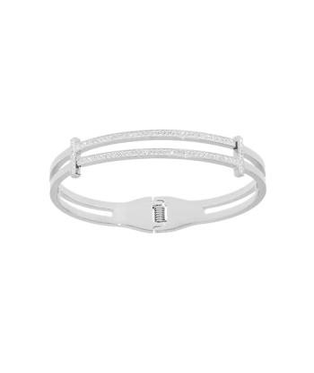 Bracelet acier rigide articulé et ajouré, avec 2 bandes résine et strass livraison gratuite