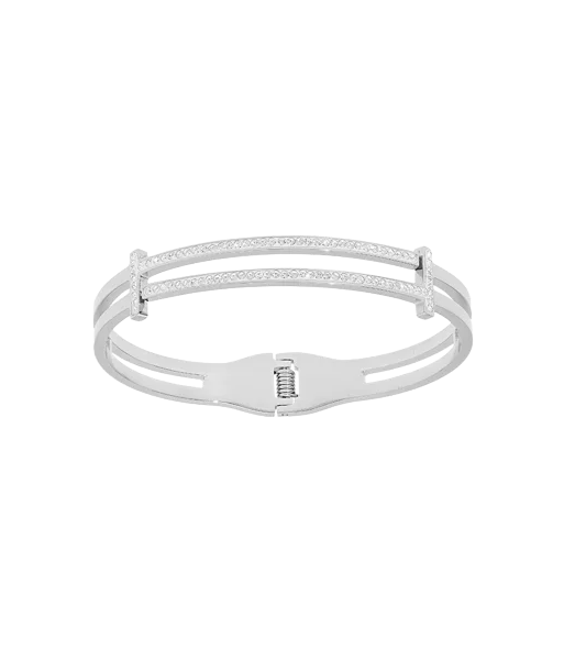 Bracelet acier rigide articulé et ajouré, avec 2 bandes résine et strass livraison gratuite