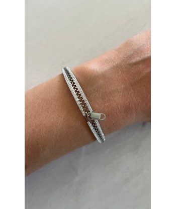 Bracelet acier rigide articulé avec fermeture éclair résine et strass les muscles