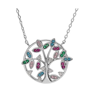 Collier argent rhodie arbre de vie oxydes multi couleurs Venez découvrir notre 