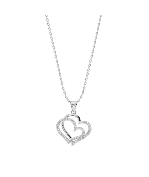 Collier argent rhodie double coeur oxydes blancs sertis votre