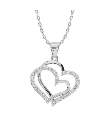 Collier argent rhodie double coeur oxydes blancs sertis votre