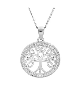 Collier argent rhodié pendentif arbre de vie celtique  20mm contour oxydes blancs sertis de France