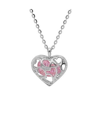 Collier argent rhodie pendentif ajouré et oxyde rose Par le système avancé 