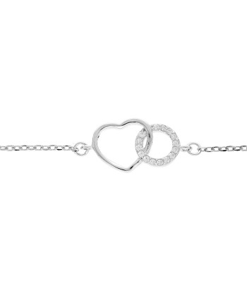 Bracelet argent rhodie cercle oxydes blancs sertis entrelacé avec coeur lisse 2023