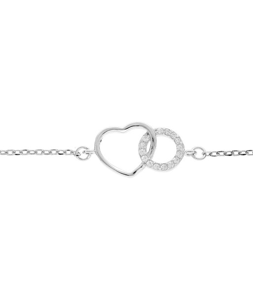 Bracelet argent rhodie cercle oxydes blancs sertis entrelacé avec coeur lisse 2023