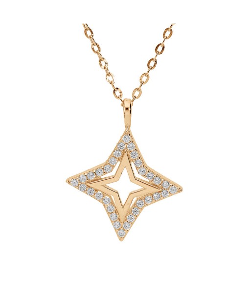 Collier plaqué or pendentif etoile ajourée contour oxydes blancs sertis suggérées chez