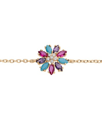 Bracelet plaqué or fleur oxydes multi couleurs Venez acheter