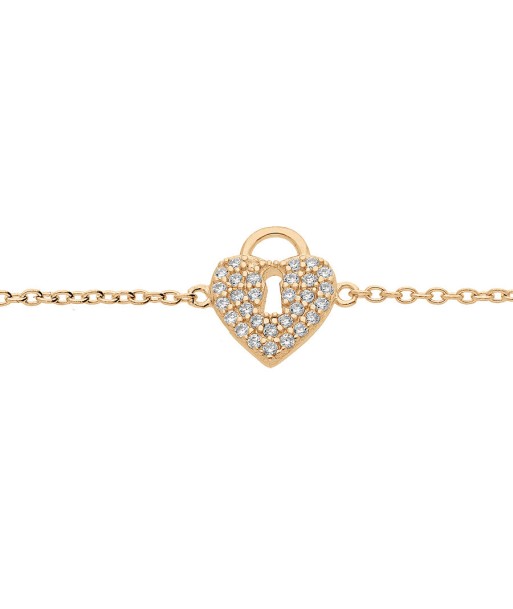 Bracelet plaqué or cadenas coeur pavé oxydes blancs en linge