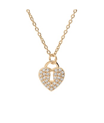 Collier plaqué or cadenas coeur pavé oxydes blancs pas cher 