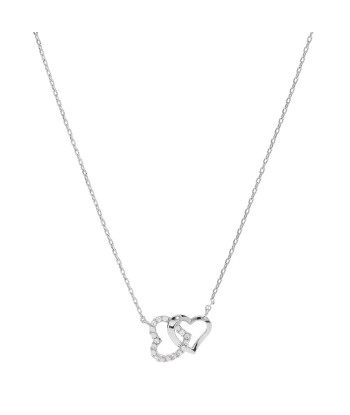 Collier argent rhodié double coeur entrelacé  oxydes blancs sertis paiement sécurisé