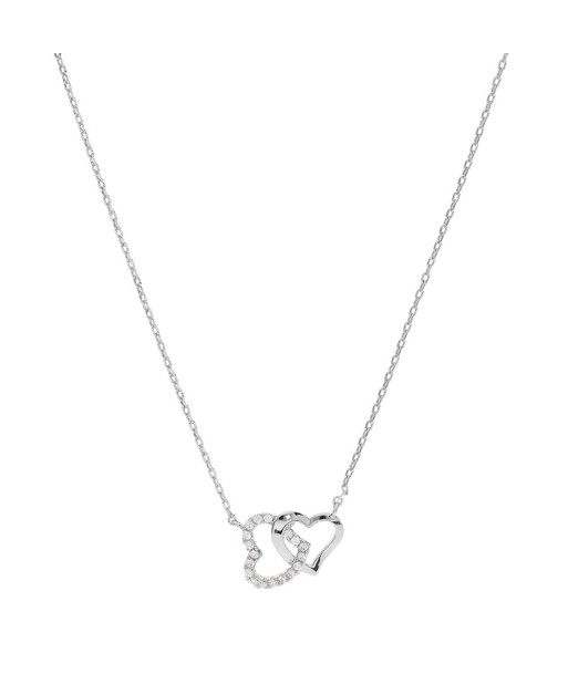 Collier argent rhodié double coeur entrelacé  oxydes blancs sertis paiement sécurisé