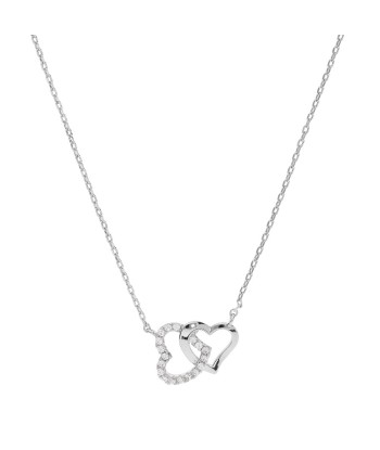 Collier argent rhodié double coeur entrelacé  oxydes blancs sertis paiement sécurisé