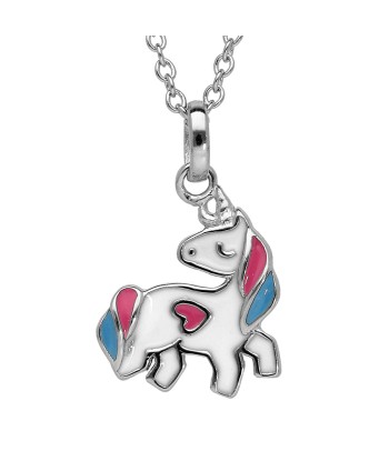 Collier argent rhodié pendentif licorne résine 40+4cm de France