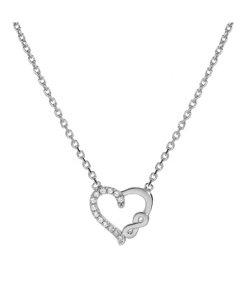 Collier argent rhodié coeur et infini oxydes blancs sertis Par le système avancé 