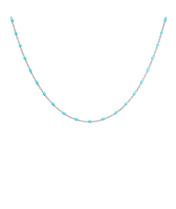 Sautoir argent rhodié perles résine turquoise imitation 50-70% off 