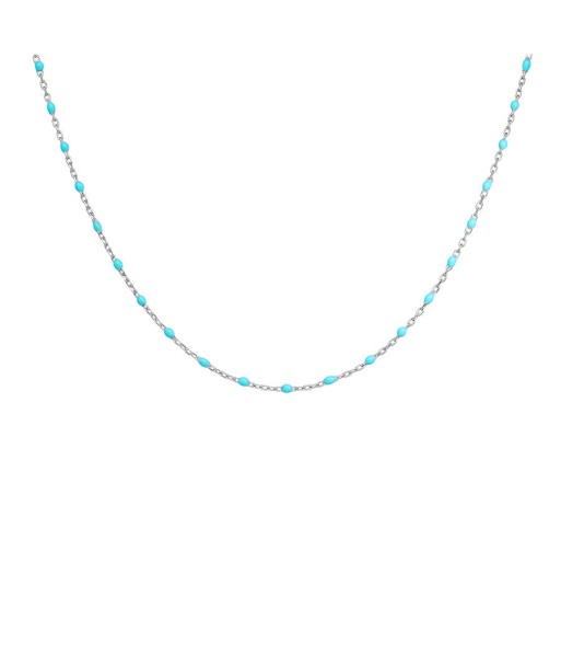 Sautoir argent rhodié perles résine turquoise imitation 50-70% off 