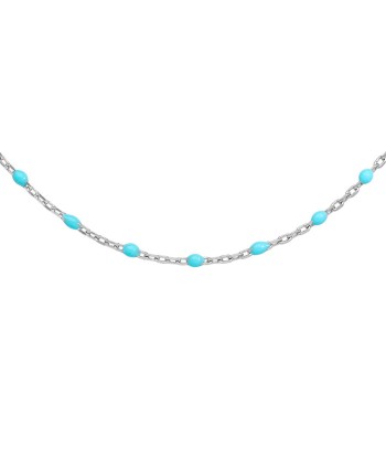 Sautoir argent rhodié perles résine turquoise imitation 50-70% off 