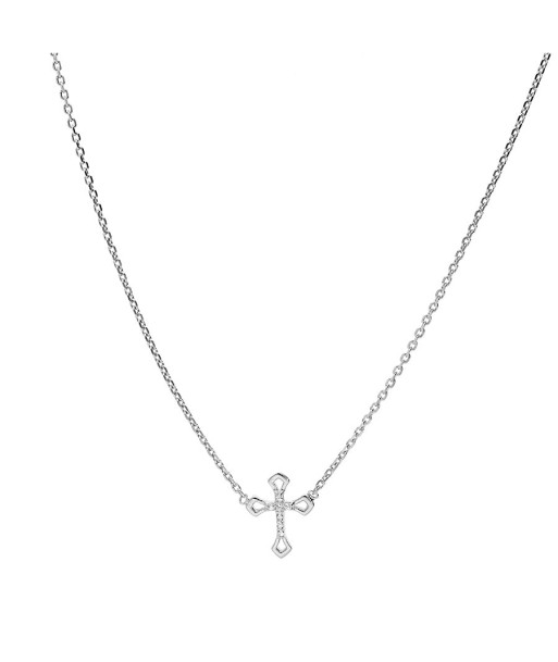 Collier argent rhodié croix oxydes blancs sertis destockage