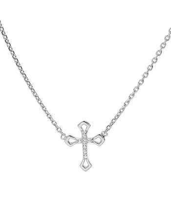 Collier argent rhodié croix oxydes blancs sertis destockage