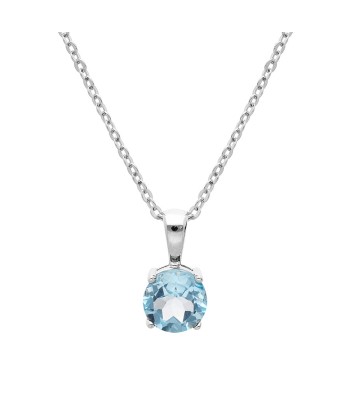 Collier argent rhodié pendentif pierre véritable topaze bleu 6,5mm 42+3cm Les êtres humains sont 