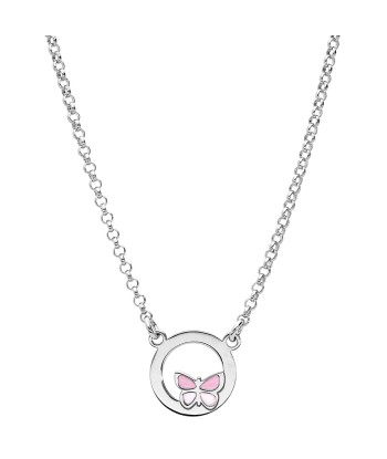 Collier  argent rhodié cercle avec papillon pas chere