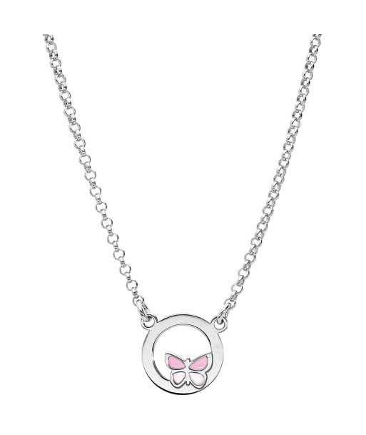 Collier  argent rhodié cercle avec papillon pas chere