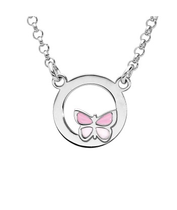 Collier  argent rhodié cercle avec papillon pas chere