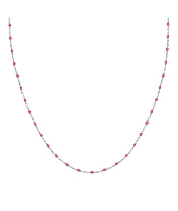 Sautoir argent rhodié perles résine framboise transparent Livraison rapide