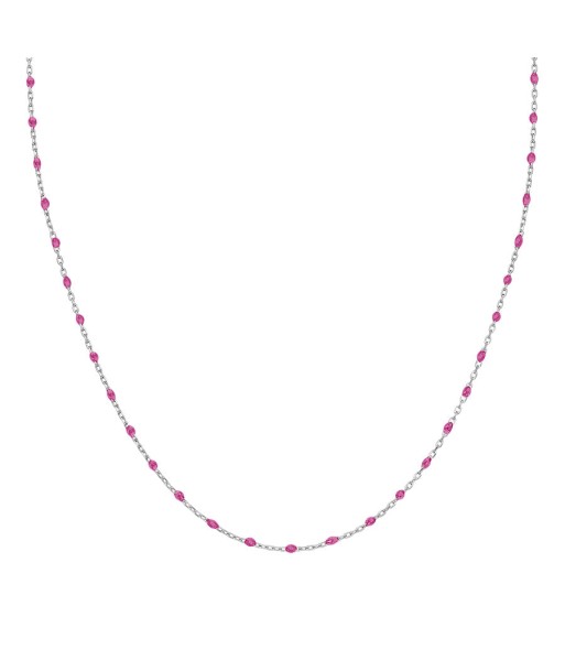 Sautoir argent rhodié perles résine framboise transparent Livraison rapide