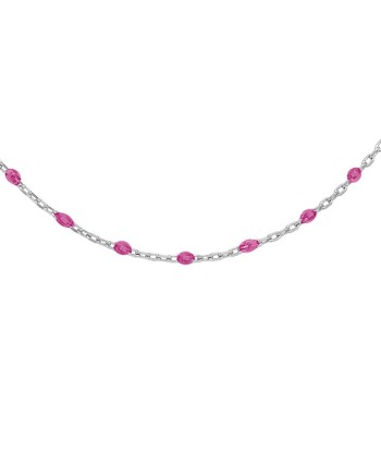 Sautoir argent rhodié perles résine framboise transparent Livraison rapide