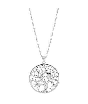 Collier argent rhodié arbre de vie avec hibou - chouette empierré Dans la société mordern