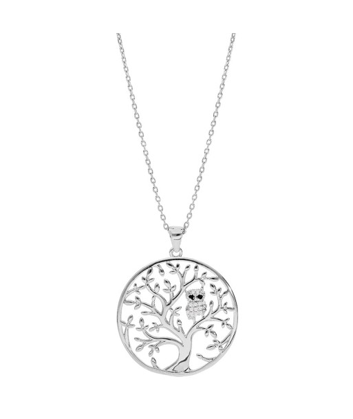 Collier argent rhodié arbre de vie avec hibou - chouette empierré Dans la société mordern