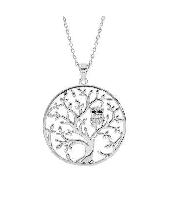 Collier argent rhodié arbre de vie avec hibou - chouette empierré Dans la société mordern