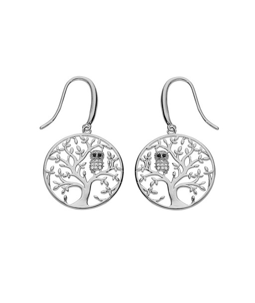 Boucles d'oreilles argent rhodié dormeuse arbre de vie avec hibou - chouette empierré 2024