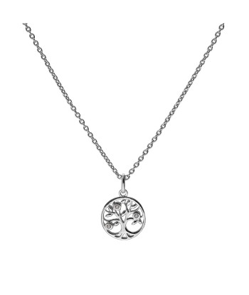 Collier argent rhodié arbre de vie oxydes blancs sertis en ligne