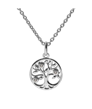 Collier argent rhodié arbre de vie oxydes blancs sertis en ligne