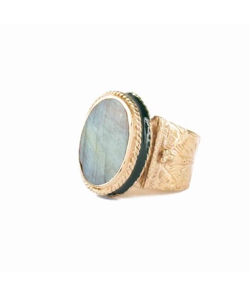 JULIET OVALE Bague Chevalière Gravée Labradorite brillant des détails fins