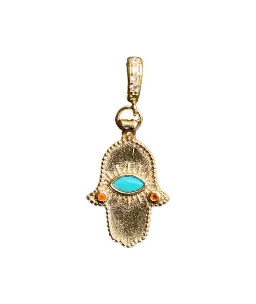 KHAMSA Charm Argent plaqué Or, bélière diamants - Turquoise les muscles