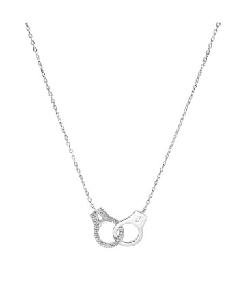 Collier argent rhodié massif menottes oxydes blancs 40+5cm Dans la société mordern