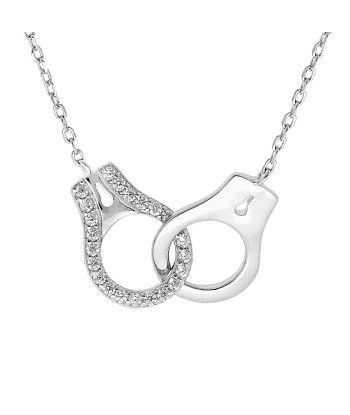 Collier argent rhodié massif menottes oxydes blancs 40+5cm Dans la société mordern