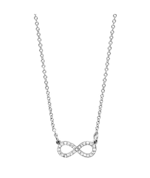 Collier argent rhodié forme huit (infini) petit modele pierres blanches synthetique d'Europe débarque