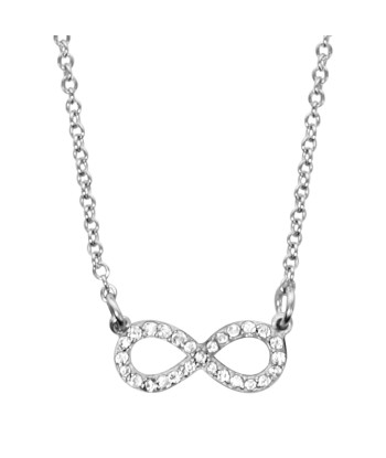 Collier argent rhodié forme huit (infini) petit modele pierres blanches synthetique d'Europe débarque