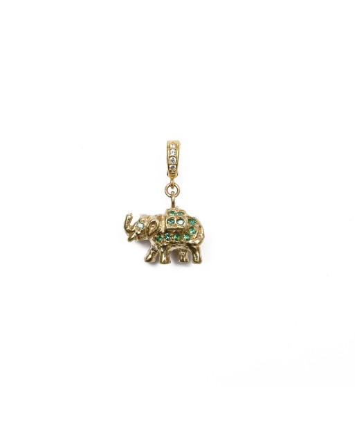 ELEPHANT Charm Diopsides argent plaqué or 24 cts, bélière diamants Livraison rapide