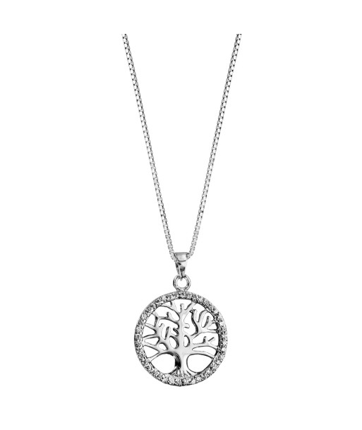 Collier argent rhodié arbre de vie oxydes blancs sertis du meilleur 