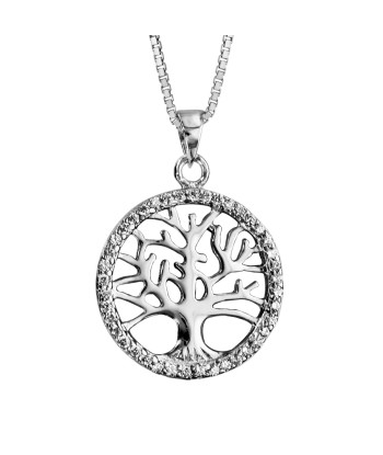 Collier argent rhodié arbre de vie oxydes blancs sertis du meilleur 