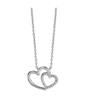 Collier argent rhodié double coeur croise oxydes blancs du meilleur 