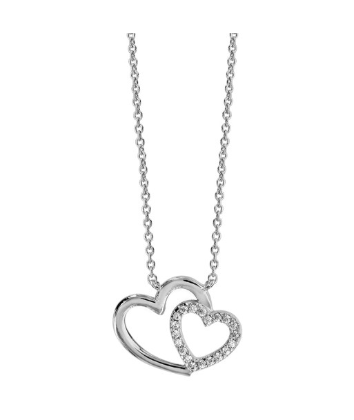 Collier argent rhodié double coeur croise oxydes blancs du meilleur 