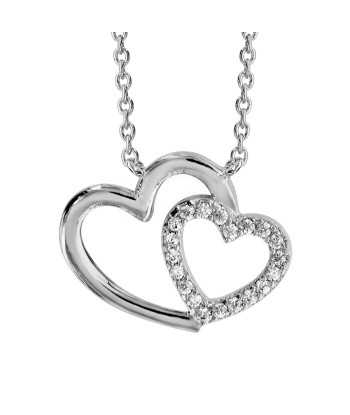 Collier argent rhodié double coeur croise oxydes blancs du meilleur 