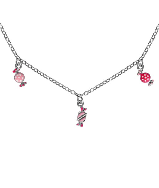 Collier argent rhodié enfant avec 3 pampilles bonbons roses acheter en ligne